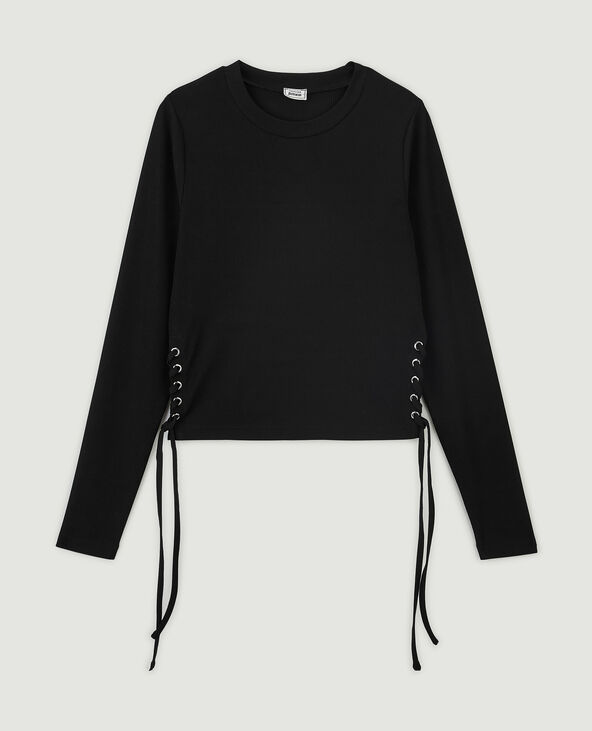 Top maille côtelée avec lacets noir - Pimkie