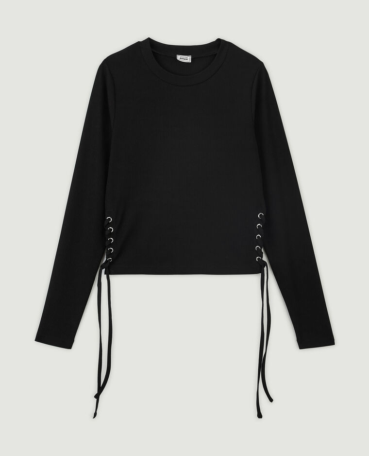 Top maille côtelée avec lacets noir - Pimkie