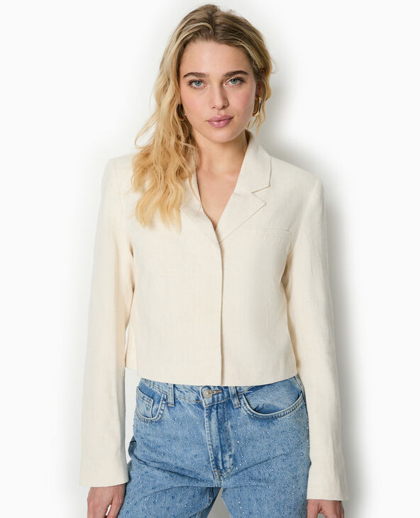 Veste blazer courte avec lin blanc - Pimkie