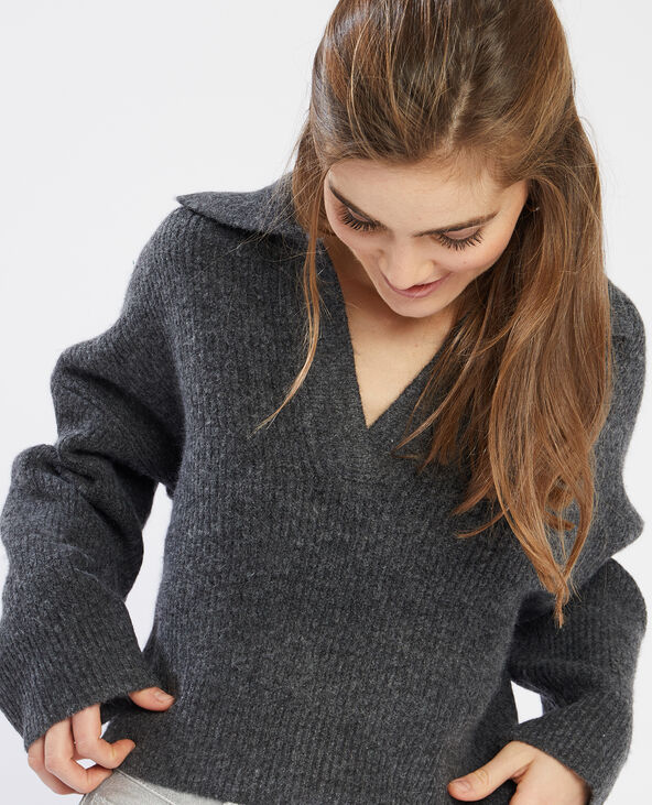 Pull col polo gris chiné - Pimkie