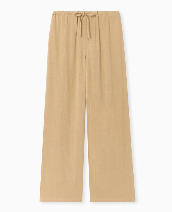 Pantalon large et droit avec taille élastiquée camel - Pimkie