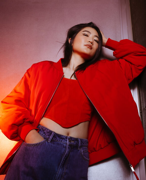 Top brassière en jean rouge - Pimkie