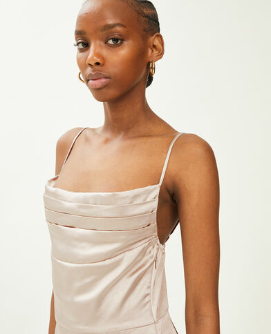 Robe longue tissu satiné encolure bénitier  écru - Pimkie