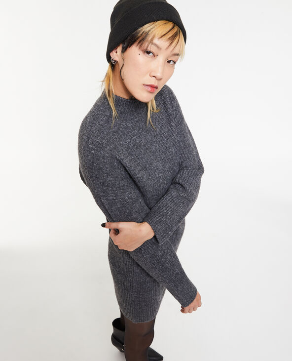 Robe courte en maille avec col montant gris foncé - Pimkie