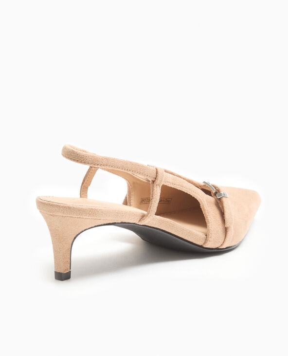 Escarpins bouts pointus talons ouverts en suédine beige - Pimkie
