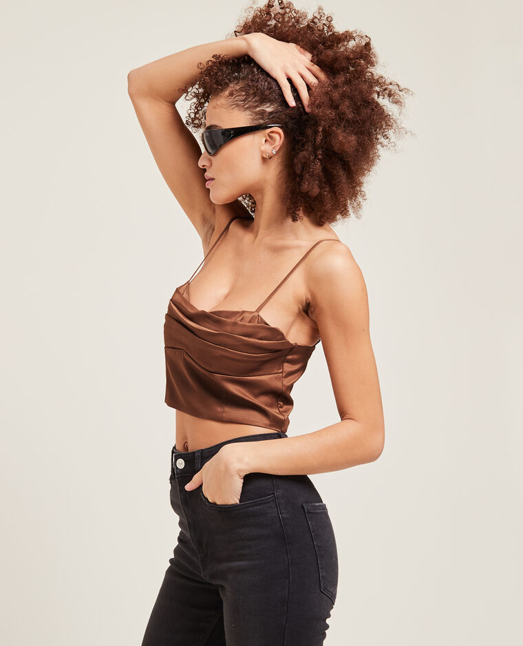 Top bénitier satiné marron - Pimkie