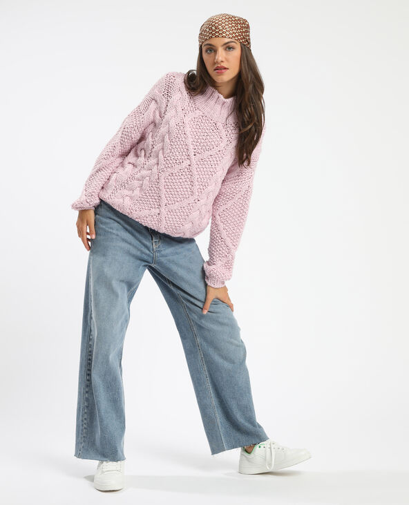 Pull grosse maille tricoté main rose clair - Pimkie