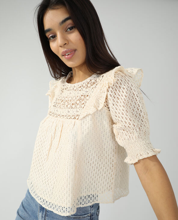 Blouse en dentelle et guipure taupe - Pimkie