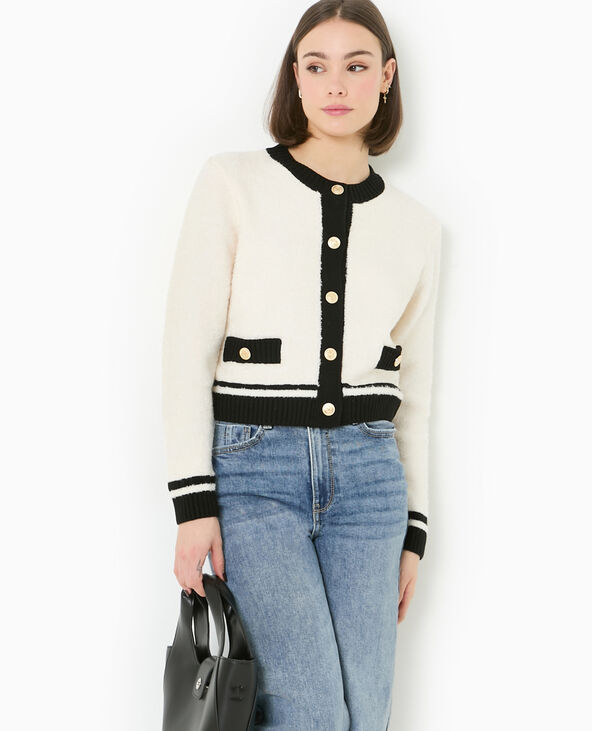Gilet col rond avec bords contrastés blanc - Pimkie
