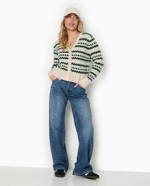 Gilet col V en maille jacquard écru - Pimkie