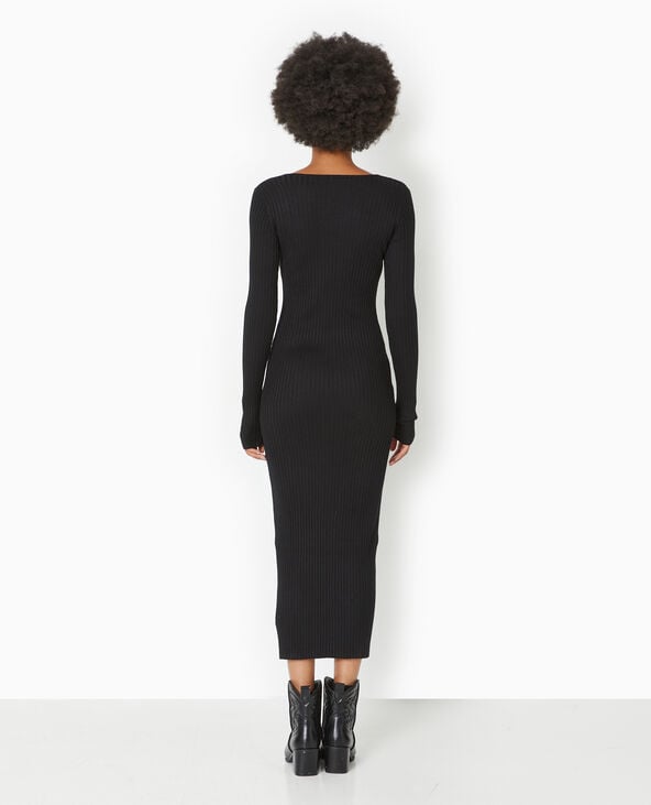 Robe longue en maille côtelée encolure carrée noir - Pimkie