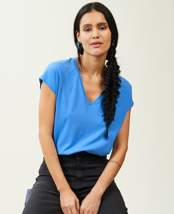T-shirt col V manches courtes bleu - Pimkie
