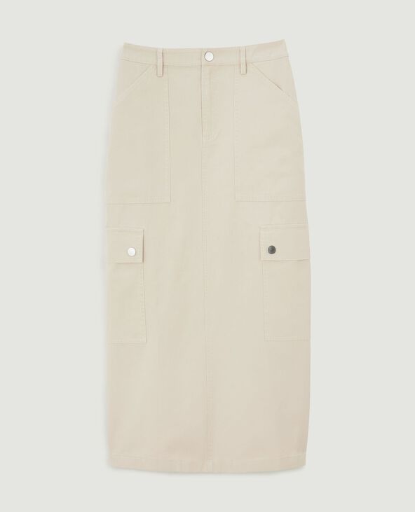 Jupe longue en toile avec surpiqûres beige - Pimkie