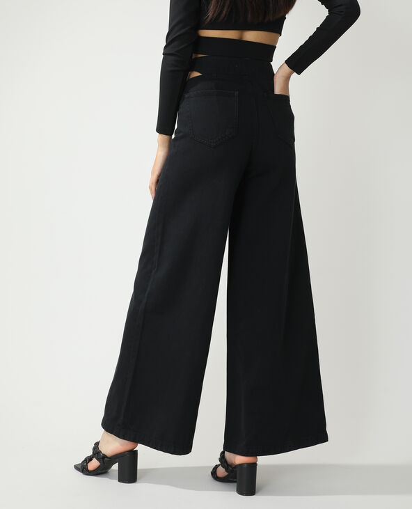 Jean wide leg high waist avec découpes noir - Pimkie