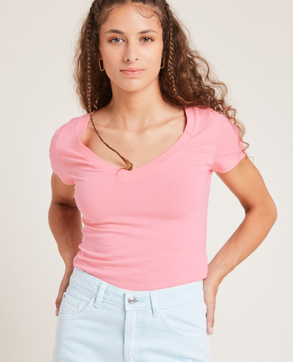T-shirt basique col V rose - Pimkie