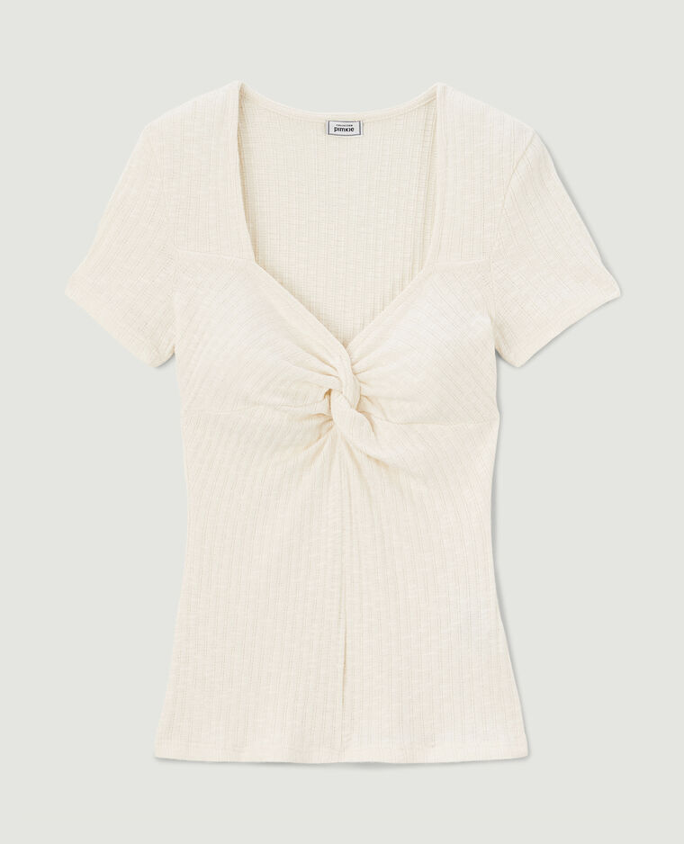 Top maille côtelée noué devant beige - Pimkie