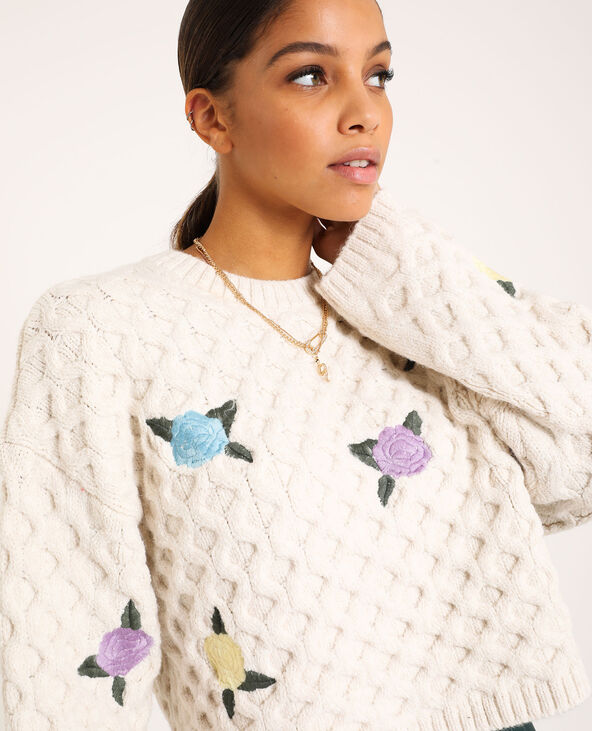 Pull brodé blanc - Pimkie