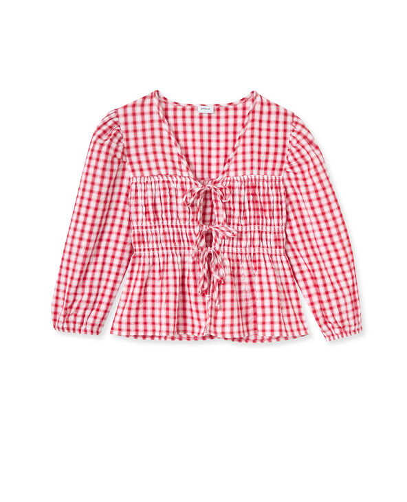 Blouse avec smocks et nouettes motif vichy rouge - Pimkie