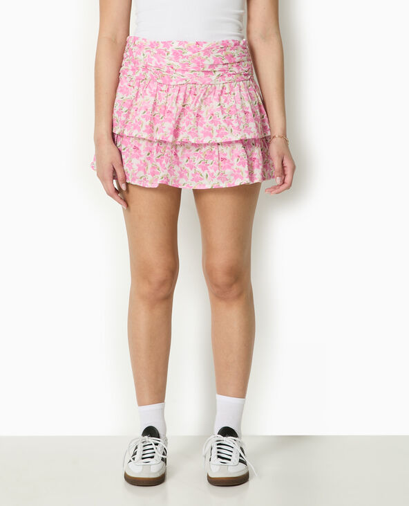 Jupe-short avec volants motif fleurs rose - Pimkie