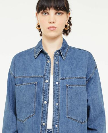 Chemise longue en denim avec pressions bleu - Pimkie