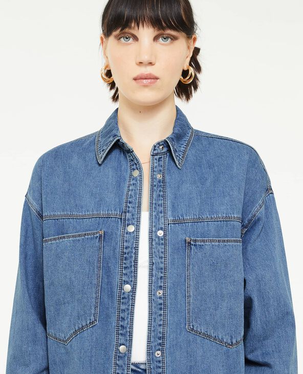 Chemise longue en denim avec pressions bleu - Pimkie