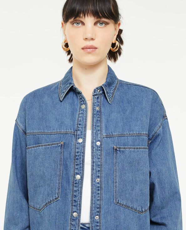 Chemise longue en denim avec pressions bleu - Pimkie