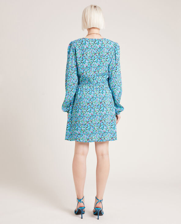 Robe manches longues motif fleurs bleu - Pimkie