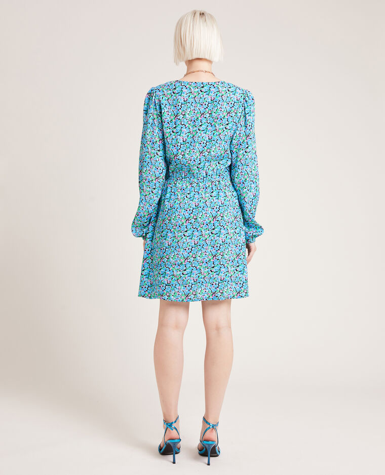 Robe manches longues motif fleurs bleu - Pimkie