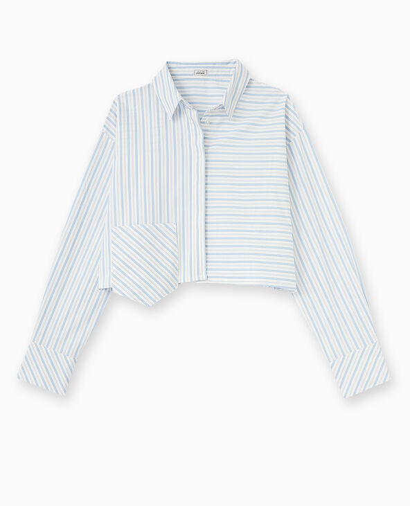Chemise cropped rayée avec poche décalée bleu clair - Pimkie