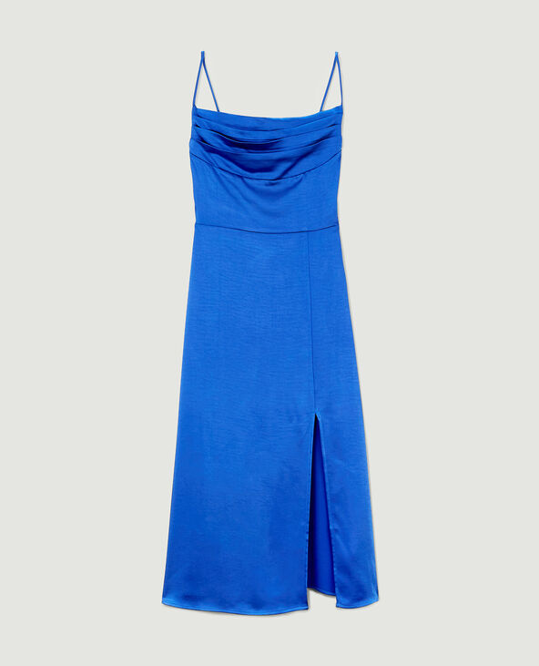 Robe longue tissu satiné encolure bénitier  bleu électrique - Pimkie