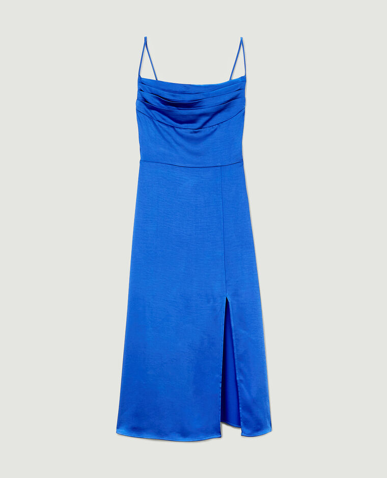 Robe longue tissu satiné encolure bénitier  bleu électrique - Pimkie