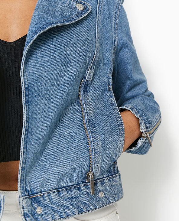 Blouson biker en jean bleu - Pimkie