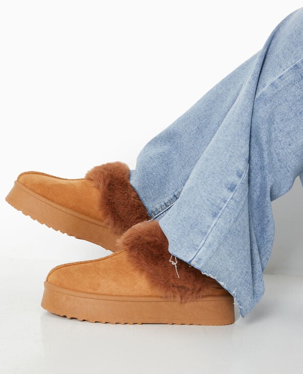 Mules sabots en suédine et fausse fourrure beige - Pimkie