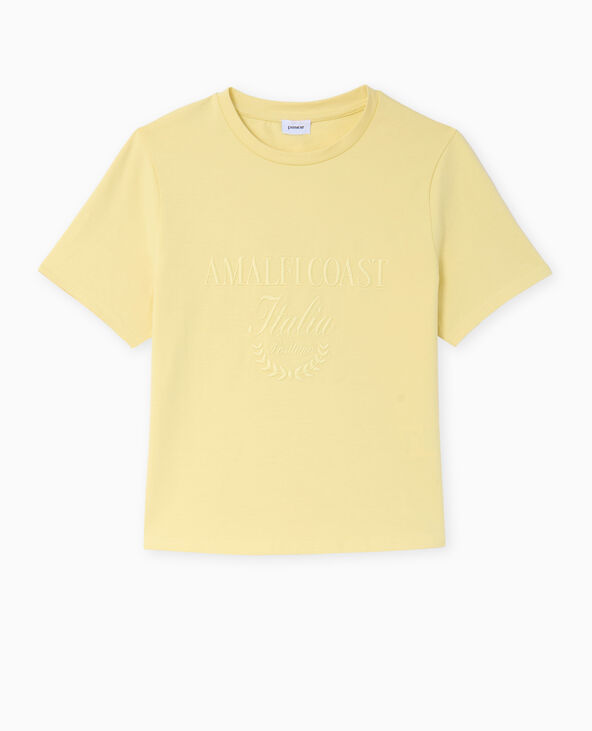 T-shirt court avec broderie ton sur ton Jaune pâle - Pimkie