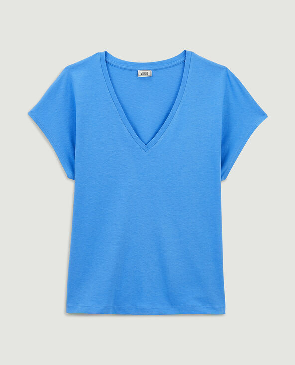 T-shirt col V manches courtes bleu - Pimkie