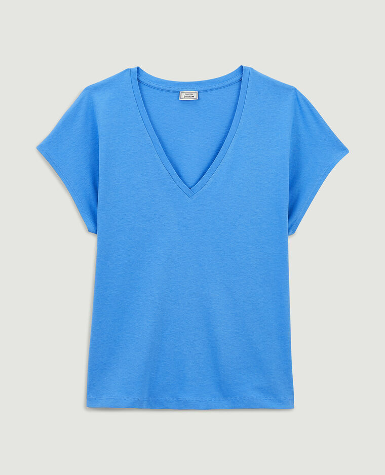 T-shirt col V manches courtes bleu - Pimkie