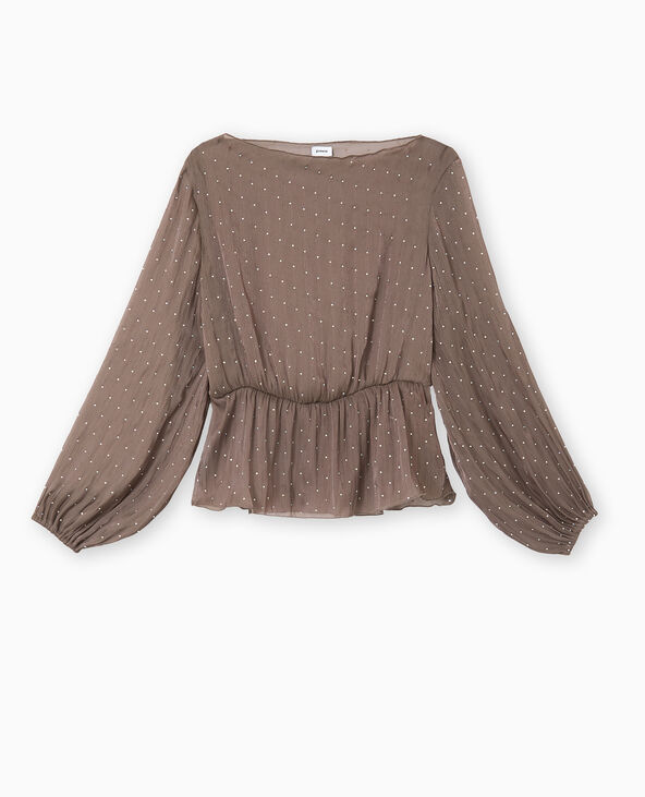 Tunique en tissu transparent et strass beige - Pimkie