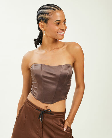 Corset bustier en tissu satiné marron - Pimkie