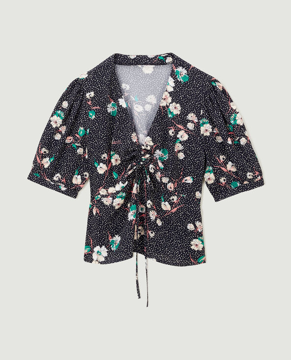 Blouse avec lien coulissé devant motif fleurs noir - Pimkie