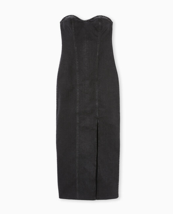 Robe bustier longue en jean stretch noir - Pimkie