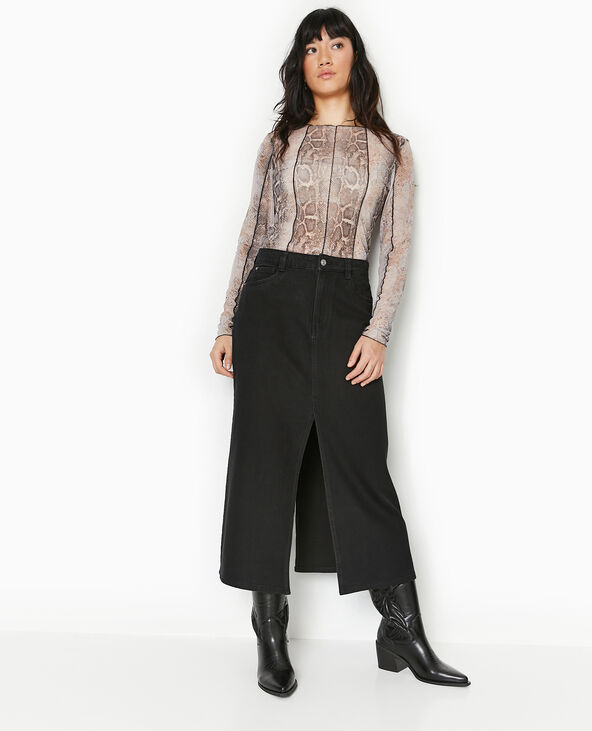 Jupe longue en jean avec fentes noir - Pimkie