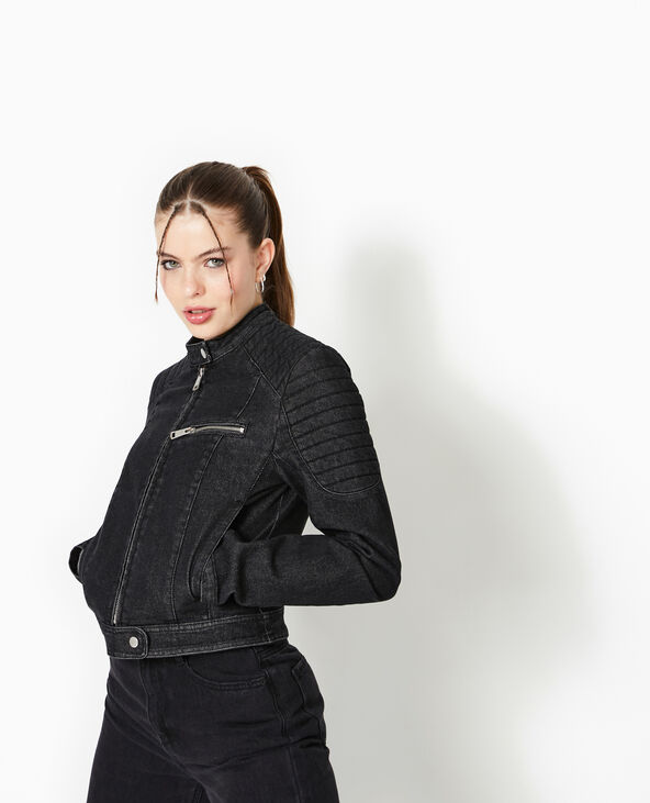 Blouson biker en jean noir - Pimkie