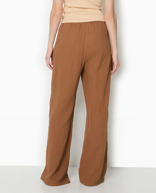 Pantalon large en gaze de coton marron - Pimkie