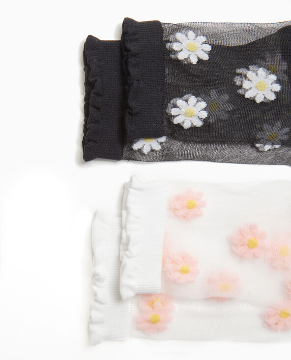 2 paires de chaussettes transparentes avec fleurs noir - Pimkie