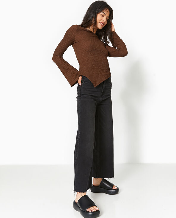 Top en tissu gaufré avec manches flare marron - Pimkie