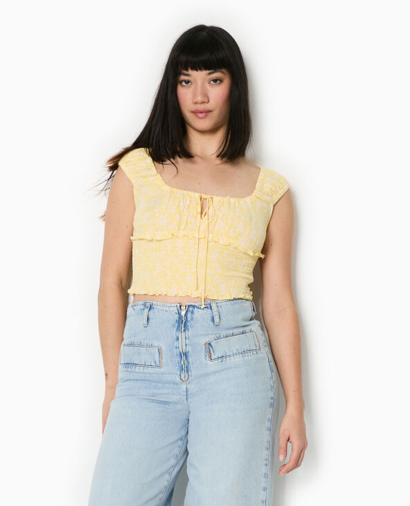 Top court forme empire avec petites fleurs Jaune pâle - Pimkie