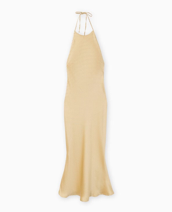 Robe longue dos-nu en satin motif pois jaune - Pimkie