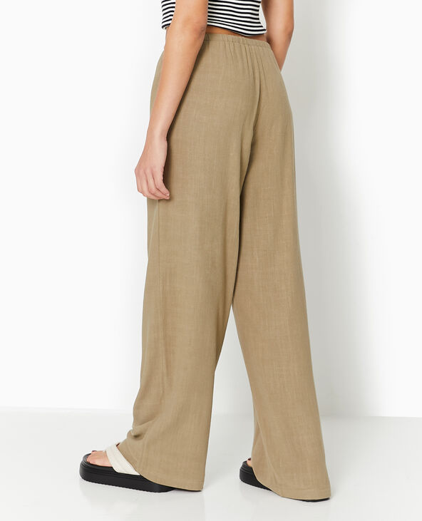 Pantalon droit et large avec taille élastiquée vert kaki - Pimkie