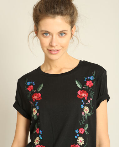 T-shirt brodé noir - Pimkie
