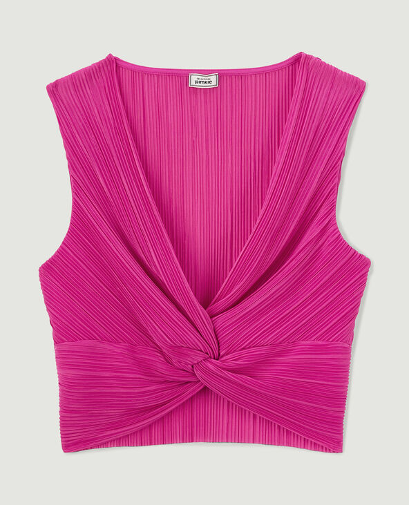 Top court en tissu plissé rose fuchsia - Pimkie